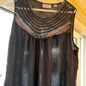 Avenue Gauzy Black Crochet Neck Tank